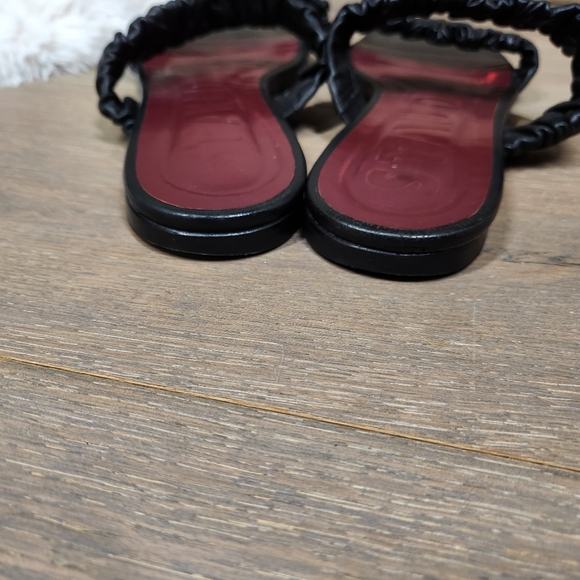 STAUD Maya Black Ruched Leather Slide Strappy Sandals - Picture 11 of 15